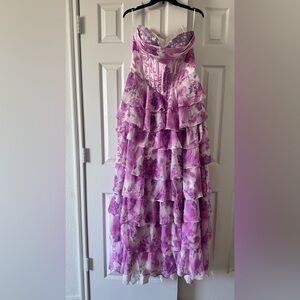 Floral Strapless Ruffled Dress